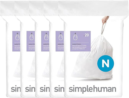 simplehuman Code N 100 Count, Dispenser Pack Custom Fit Liners, Drawstring