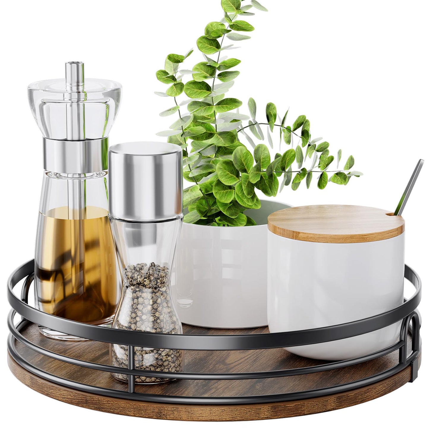 LAMU 9'' Lazy Susan Turntable Organizer for Cabinet, Round Wood Lazy Susan for Table Top, Kitchen, Countertop, Pantry, Spice, Bathroom Vanity, Coffee, Farmhouse Decor