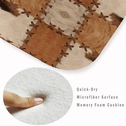 Cowhide Runner for Living Room and Hallway - Brown 2x6 Farmhouse Western Throw, Patchwork Cow Fur Print Area Non-Slip Floor Carpet for Bedroom, Entrance Door Mat - Washable