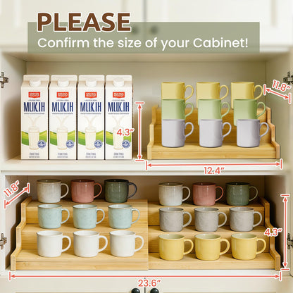 FIMOFIDRE 3-Tier Expandable Bamboo Mug Holder for Countertop Coffee Cup Holder Display Mug Organizer Mug Rack for Coffee Bar Organizer Mug Shelf for Cabinet for Kitchen, Home, No Assembly