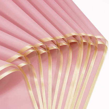 Whaline 30 Sheets Floral Wrapping Paper Folded Flat Pink Flower Bouquet Wrap Paper with Rose Gold Edge Waterproof Double Sided Florist Packaging Paper for Wedding Birthday