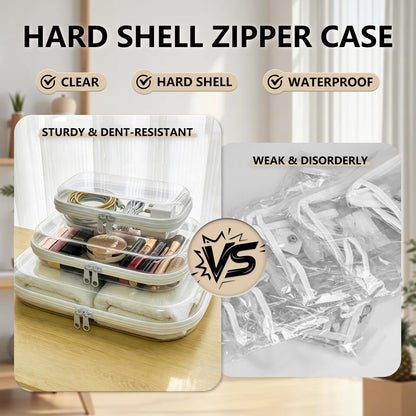 Dimore Ultimate Organizer Kit - 6 Pack Clear Hard Shell Zipper Case (2 Large + 2 Medium + 2 Small) Multi-Size Set, Complete Storage Solution for Makeup, Crafts, Toys, Electronics (6Pack)