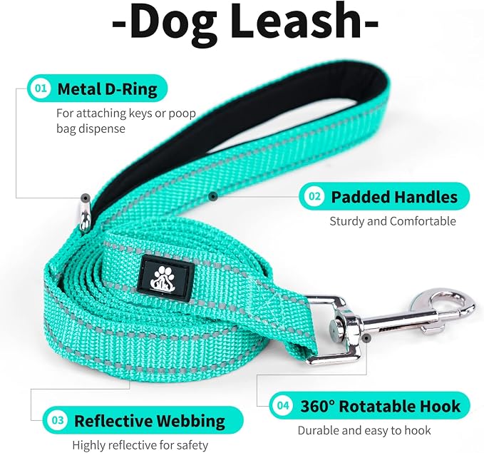 IVY&LANE 2 Pack Reflective Dog Collars and Leashs Set,Adjustable Neoprene Padded Dog Collar for Puppy, Breathable Nylon Pet Collar for Small Medium Large Dogs(Large,Blue+Teal)