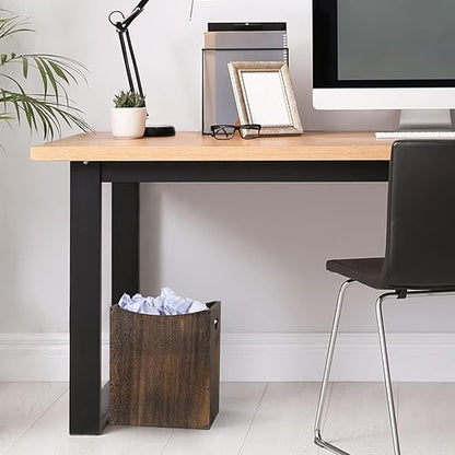 Vrisa Wood Trash Can 5.3 Gallon Office Wastebasket Farmhouse Rectangular Garbage Can with Built-in Handles Small Trash Can for Bedroom Office Kitchen Bathroom Under Desk Large Storage