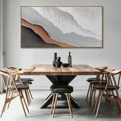 Textured White Wall Art,Grey Abstract Artwork,Large Framed Modern Pictures,Wave Landscape Oil Painting 24"x48"for Home Office Gallery