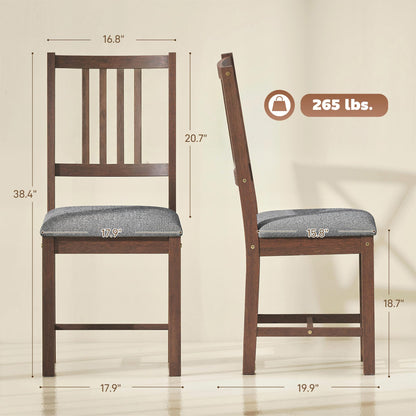 HOMCOM Wooden Dining Chairs Set of 2, Mid-Century Modern Upholstered Kitchen Chairs with Slat Backrest, Rubberwood Legs and Padded Seat for Dining Room, Living Room, Walnut