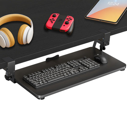Under Desk Keyboard Tray Slide Out, 25 x 9.8 Inch Clamp-On Pull Out Drawer with Mouse Space, Ergonomic Keyboard Holder for Comfortable Typing at Home and Office
