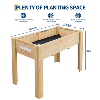 48x24x30IN Wooden Raised Garden Bed with Legs, Elevated Reinforced Large Planter Box for Vegetable Flower Herb Outdoor, Standing Growing Bed for Gardening/Backyard/Patio/Balcony, Liner Included
