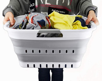 SAMMART 30L Collapsible 3 Handled Plastic Laundry Basket