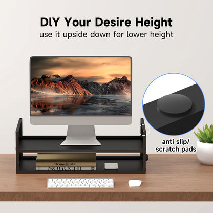 Pholiten Monitor Stand Riser, Desktop Stand, Computer Stand, Ergonomic Design, Two-Level Design, Desktop Organization, Keyboard Smartphone Storage, Printer Stand, Display Stand, 16.5 x 9.3 x 5.6