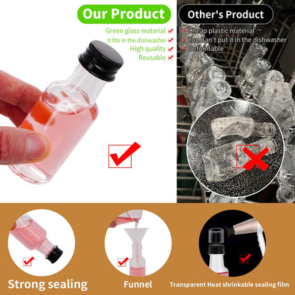 eispap 25Pcs 1oz Mini Glass Liquor Bottles with Lids Small Glass Wine Bottles Reusable Empty Alcohol Bottle with Aluminum Black Screw Cap for Christmas Birthday Weddings Party Favors 30 ml (25)