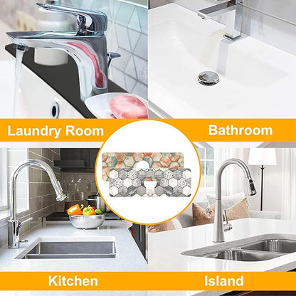 2 Pack Hexagon Marble Sink Splash Guard Faucet Mat Gold Glitter Lines Marble