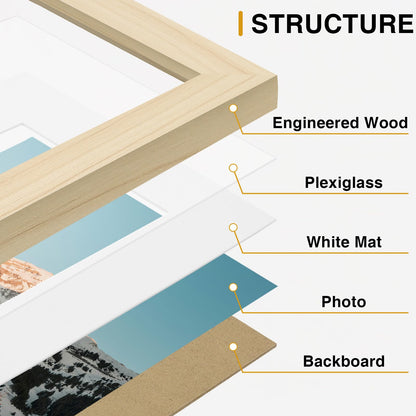 Vittanly Picture Frames Set of 10, Picture Frames Collage Wall Decor with Two 8x10, Four 5x7, and Four 4x6 Photo Frames, Gallery Wall Frame Set for Wall or Tabletop Display, Natural