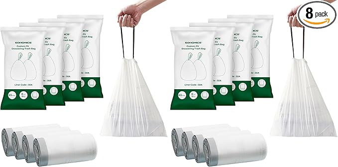 SONGMICS Trash Bags for 8-Gallon Trash Cans, Drawstring Kitchen Garbage Bags