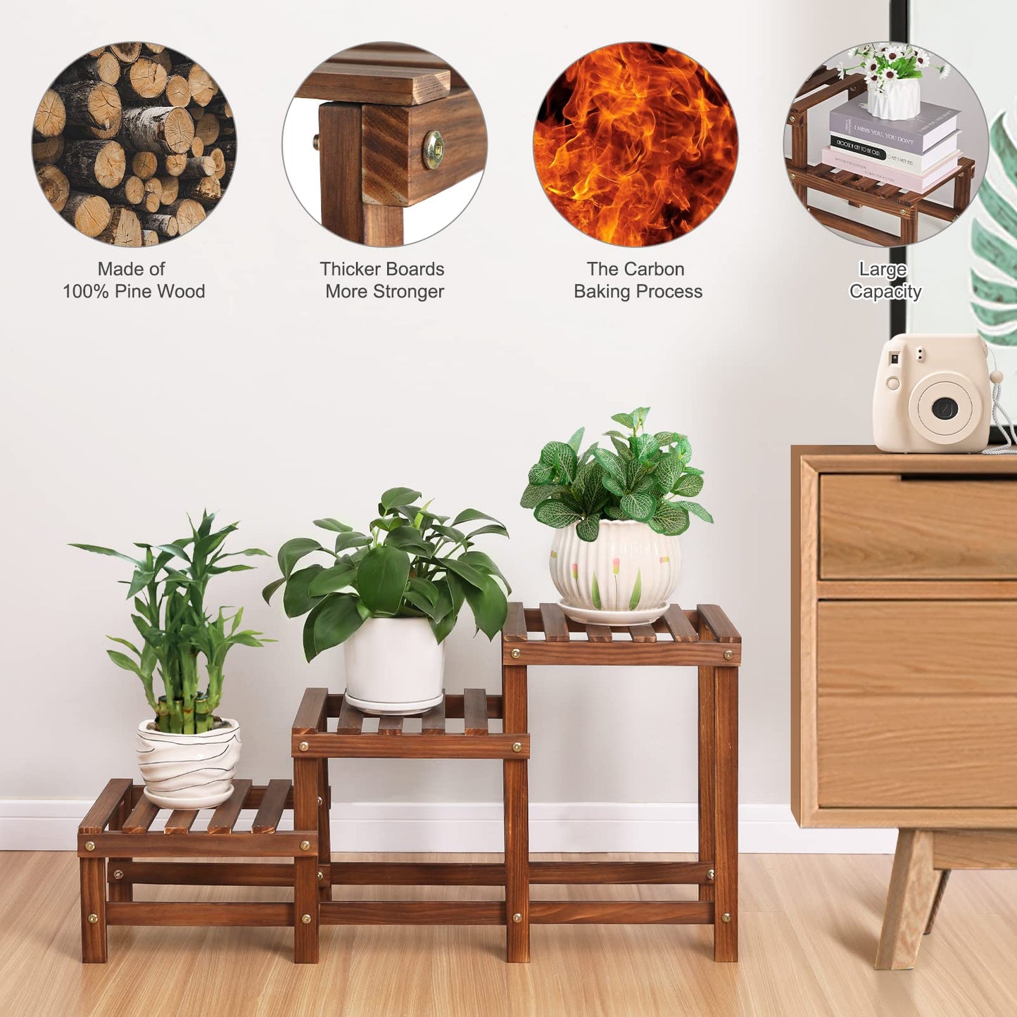 Jotboom Wood 4 Tier Hill Plant Shelf and 3 Tier Ladder Plant Stand
