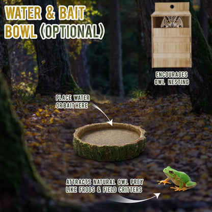 AceOrbit 2 Pack Large Squirrel House Screech Owl Nesting Box Kit for Outside 15.4 x 10.5 x 9'' Carbonized Wooden Bird House Opening Easy Assemble Easter Shelter Gift with Water Bowl Wood Shavings Tool