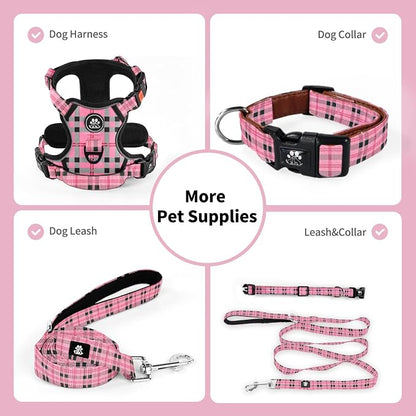 NESTROAD Dog Collar and Leash Set,Soft Neoprene Pet Collar with Quick Release Buckle,Adjustable Nylon Dog Collars for Small Medium Large Dogs(Small,Cherecked Pink)