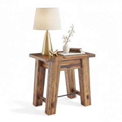 Alaterre Furniture Durango 27-Inch Solid Wood Side Table – Heavy-Duty Industrial End Table with 100 lb Capacity for Living Room, Bedroom, or Home Office (Natural Grain Lacquer Finish)