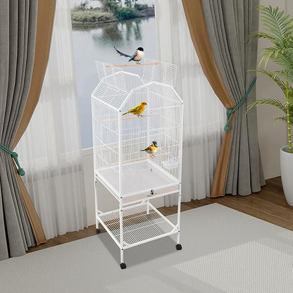 Birdcage Open Top 54 Inch Birdcages with Pull-Out Tray, Rolling Bird Cages with Wheels for Parakeets, Parrot, Cockatiel, Pigeon, Finch Cage(White)