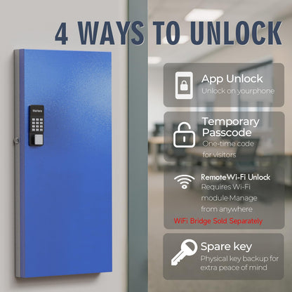 WeHere 120-Key Key Lock Box Wall Mount – Commercial Smart Key Cabinet Organizer with App, One-Time Code, Bluetooth & WiFi Unlock (Sold Separately), Key Management System for School, Rental, Office