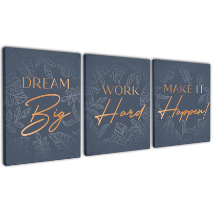 Motivational Wall Art For Office Set, Inspirational Canvas Triptych, Positive Affirmations Wall Decor With Quotes, 3 Wrapped Canvas Panels For Bedroom, Living Room, Workspace, 12.5x15 Inch each panel