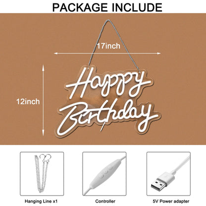 Happy Birthday Neon Sign for Wall Decor, with Dimmable Switch, Reusable Neon Light Sign for All Party Decoration(17X12inches,White)