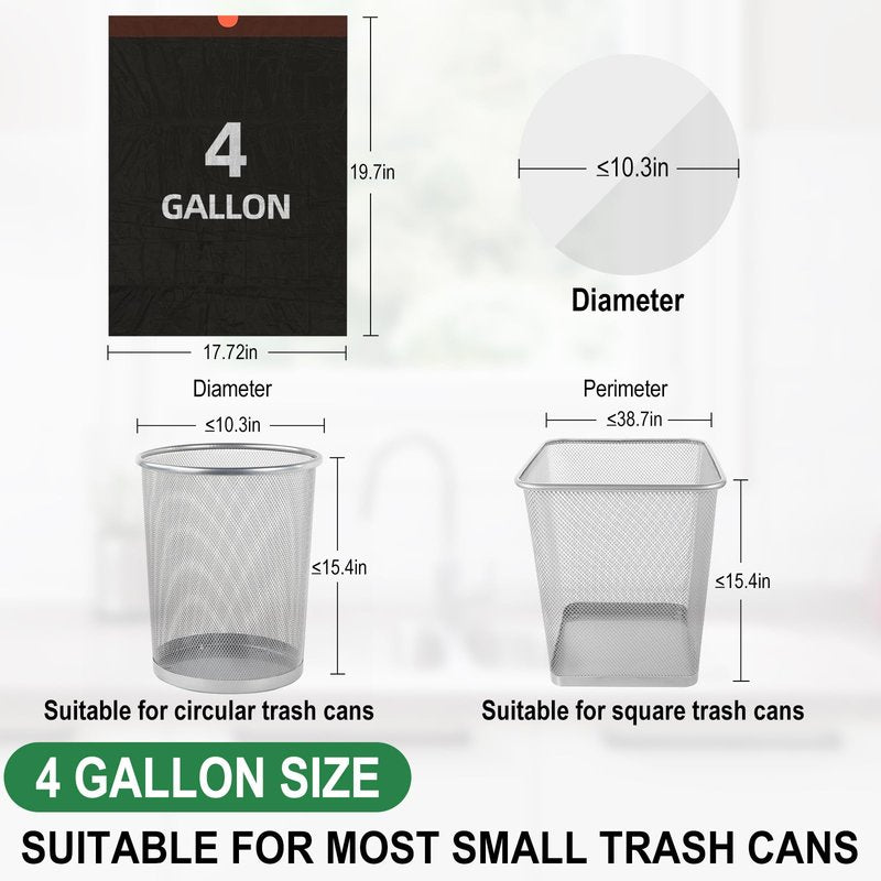 800 Counts 4 Gallon Trash Bag Drawstring Small Trash Bags, Thick Pre-separated Garbage Bags, Trash Bin Liners, Suitable for bathroom, kitchen, bedroom, office (Black)
