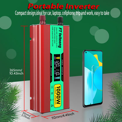 1000 Watt Power Inverter, Car Inverter 12V to 120V with 2 AC Outlets, 2 USB Ports, Cooling Fan, Cables and LED Screen for Vehicles, Home Use and Outdoor Camping