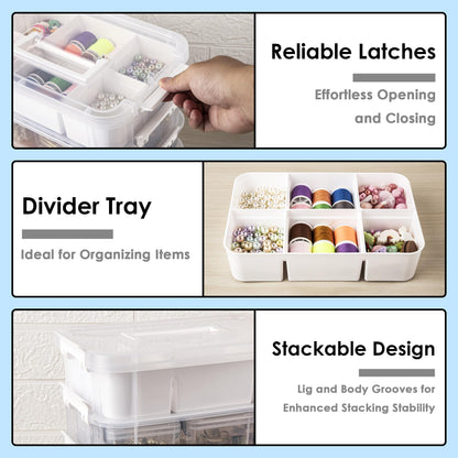 CraftGenes Craft Organizers and Storage, 10QT 4-Layer Durable Sewing Organizer for Sewing Supplies with 2 Removable Trays, DIY Kit Container for Seasonal Decor, Tool, Scrapbook and Art Supplies