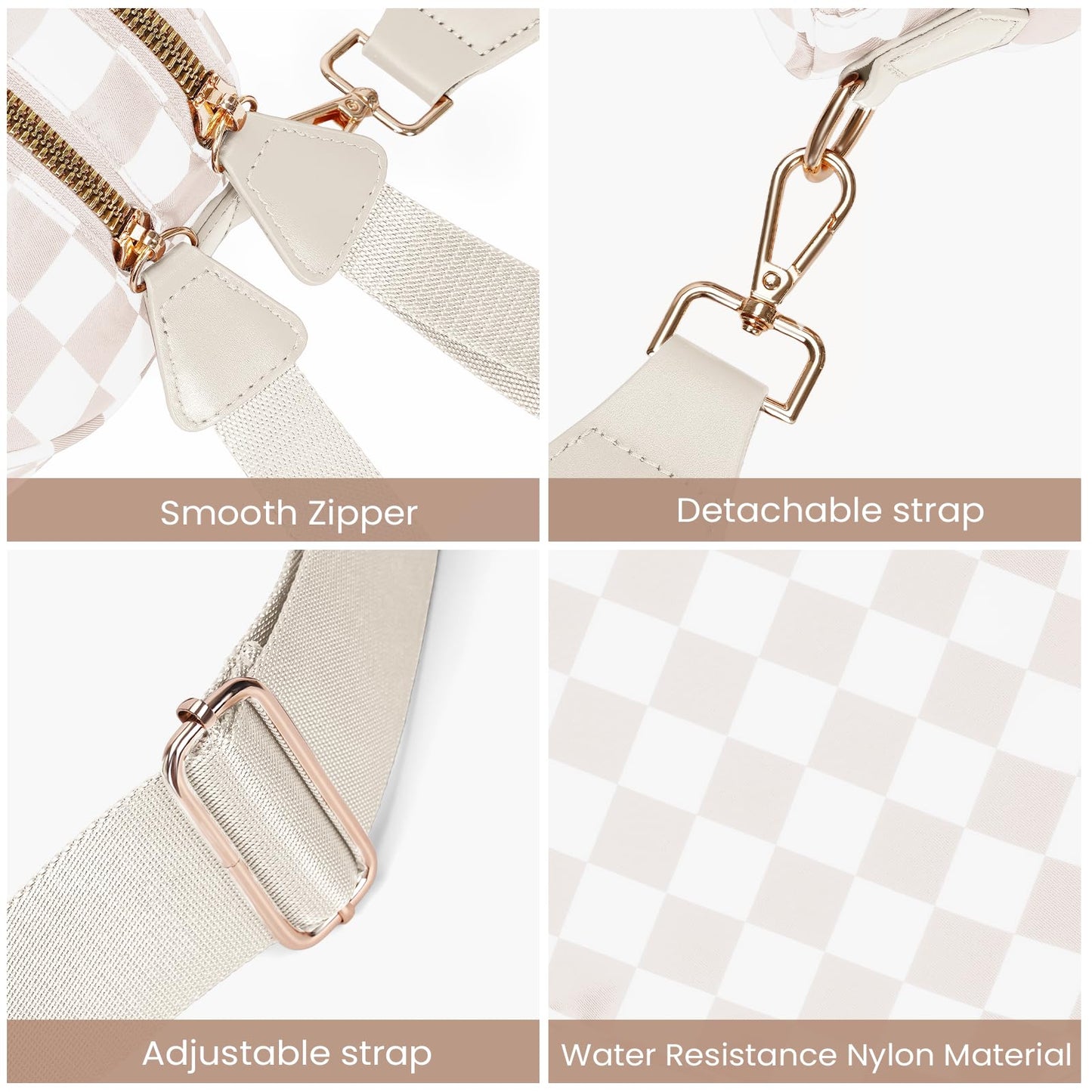 Checkered Crossbody Bum Bags for Women Nylon Checkered Purse Checkerboard Fanny Pack