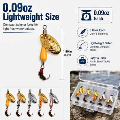 Zylaxio Trout Spinners, 5PCS Spinner Fly Fishing Lures, 1.96in Brass Inline Spinner Lures, 0.09oz Set for Trout Bass Salmon Pike, Creek Stream River Fishing