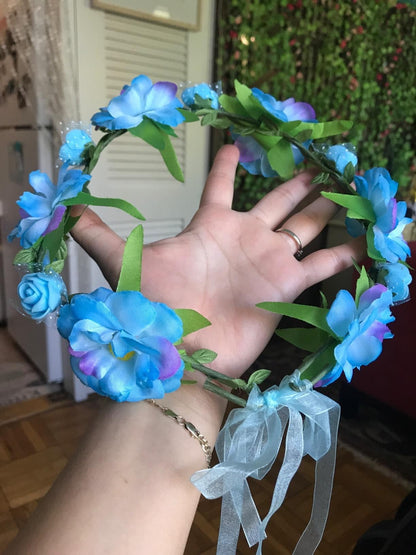 CellElection 6Pcs Adjustable Boho Flower Crowns with Elastic Ribbon Floral Headbands Garland Bridal Bridesmaid Women Girls Teens Kids Headpiece for Hawaiian Party Wedding Beach Festival