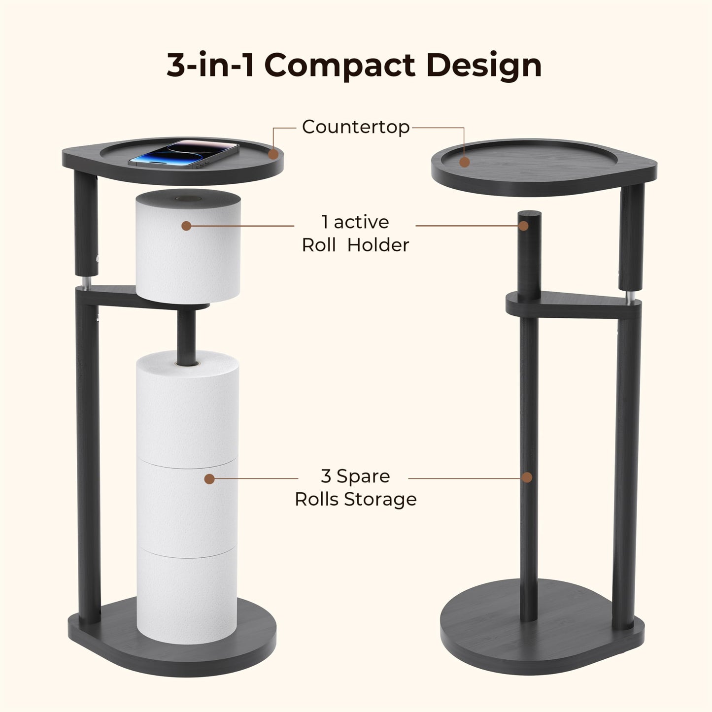 Wealone Toilet Paper Holder Stand, Free Standing Toilet Paper Roll Holder, Modern Bathroom Toilet Tissue Dispenser Organizer, Corner-Adaptive Design for Bathroom