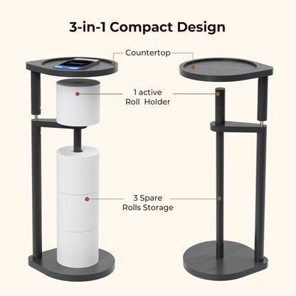 Wealone Toilet Paper Holder Stand, Free Standing Toilet Paper Roll Holder, Modern Bathroom Toilet Tissue Dispenser Organizer, Corner-Adaptive Design for Bathroom