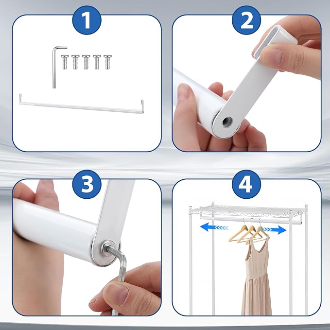 Threehoney Expandable Closet Rod for Wire Shelf Hanging Clothes Adjustable Heavy Duty Closet Hanging Rod Extender Heavy Duty Hanger Bar Metal Poles for Wardrobes Hanger, 1 Pack (24-41 Inch,White)