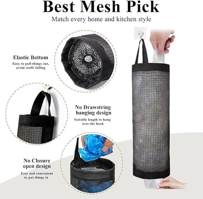 TOGETRUE Plastic Bag Holder, Grocery Bag Holder Mesh Hanging Storage Bag Dispenser (Black 2 Packs)