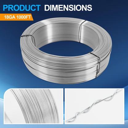 LEIFIDE Wire in Galvanized, 18 Gauge x 1000ft Hardware Cloth Roll Tie Tool Annealed Galvanized Steel Hobby Wire Flexible Reel for Home Decoration Industrial(Silver)