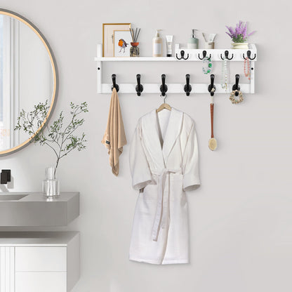 GODDGITT Coat Rack Wall Mount with Shelf, 27.5" Entryway Wall Hanging Shelf, Coat and Key Hanger with 10 Dual Hooks, Mail Organizer and Key Holder Hat Rack for Wall, Wood Coat Hooks with Storage