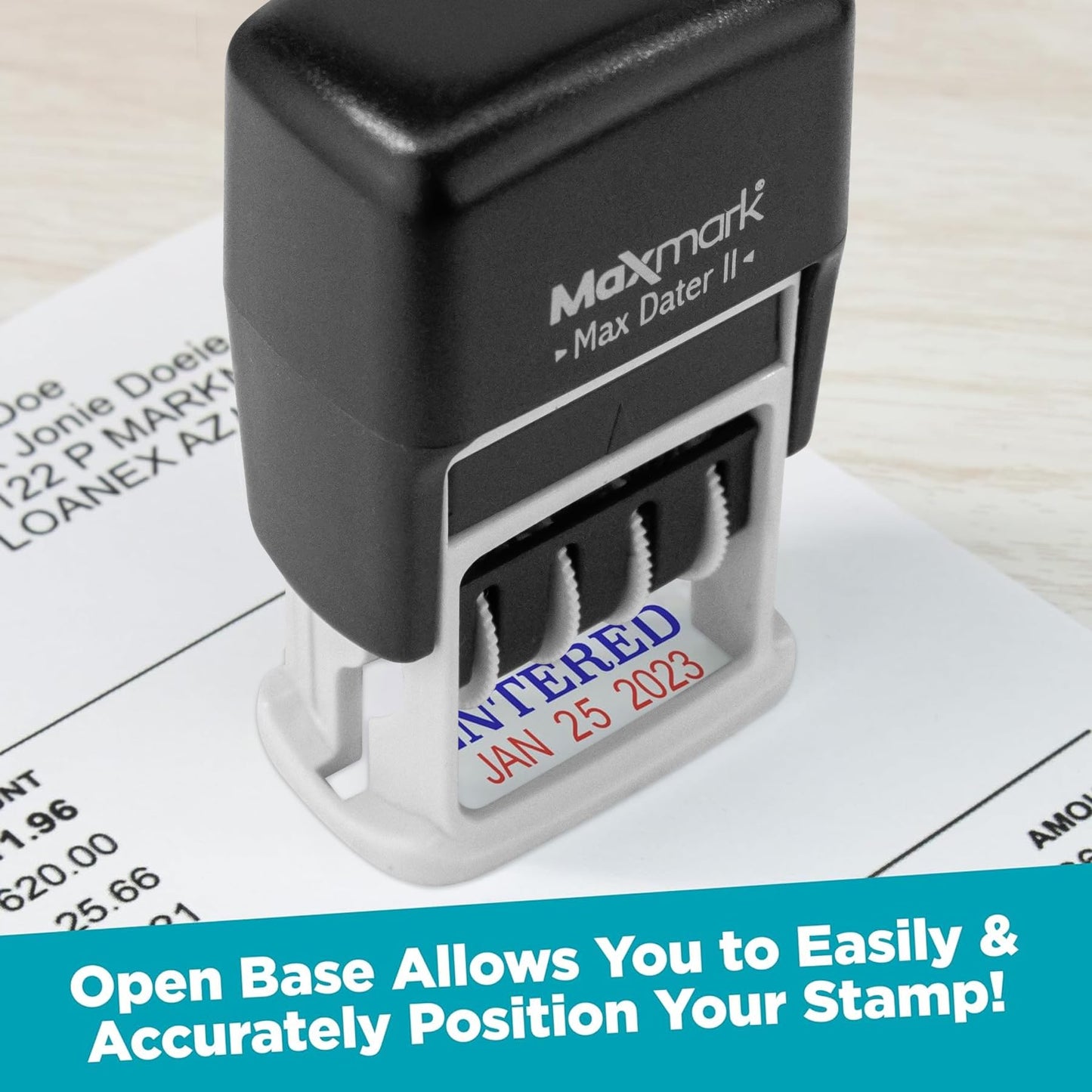 MaxMark Self-Inking Rubber Date Office Stamp with Entered Phrase & Date - Blue Ink (Max Dater II), 12-Year Band
