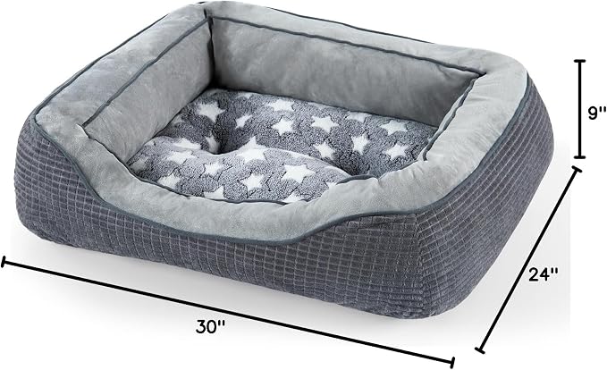 Dog Beds for Small Medium Large Dogs & Cats. Washable Pet Bed, Orthopedic Dog Sofa Bed, Soft Calming Sleeping Warming Puppy Bed (Star-Grey, Large-(30’’x 24’’x 9’’))