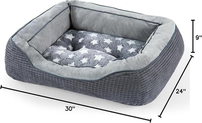 Dog Beds for Small Medium Large Dogs & Cats. Washable Pet Bed, Orthopedic Dog Sofa Bed, Soft Calming Sleeping Warming Puppy Bed (Star-Grey, Large-(30’’x 24’’x 9’’))