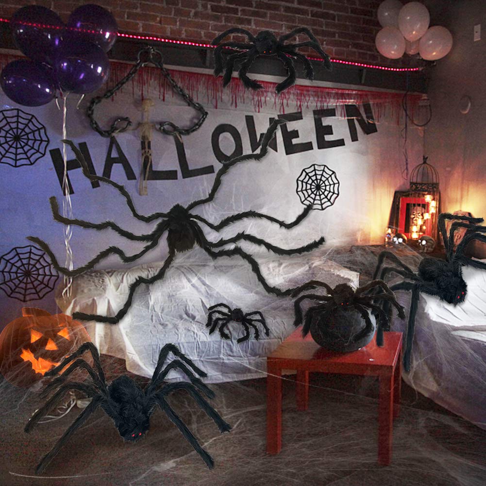 ESSENSON Halloween Spider Decorations, 6 PCS Scary Giant Spiders Set