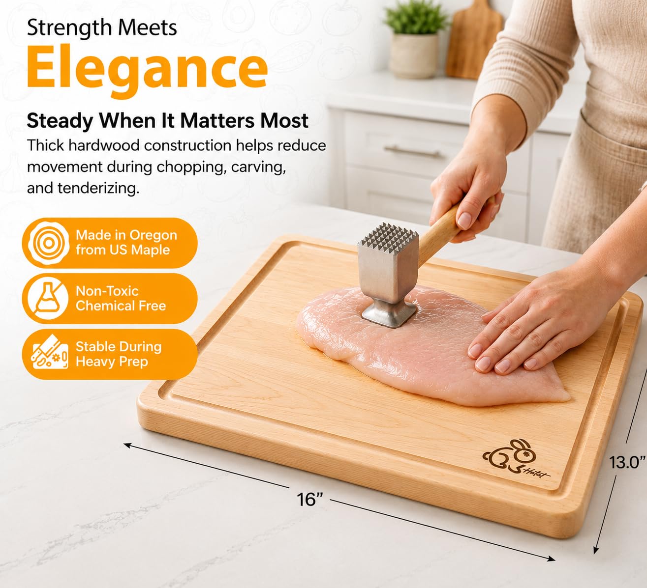 Sous Chef Block – Premium Maple Wood Cutting Board, Heavy-Duty Wooden Chopping Block for Kitchen, Reversible Butcher Block with Juice Groove, MADE IN USA