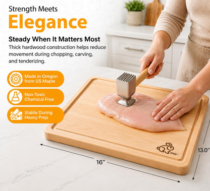 Sous Chef Block – Premium Maple Wood Cutting Board, Heavy-Duty Wooden Chopping Block for Kitchen, Reversible Butcher Block with Juice Groove, MADE IN USA