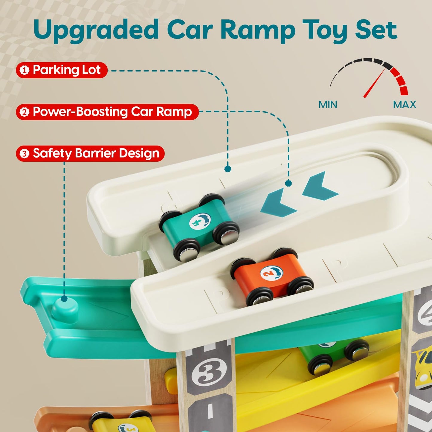 TOP BRIGHT 3 in 1 Sensory Toys & Wooden Race Track Car Ramp Toys