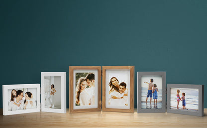 Janreefan 3 Vertical Horizontal 4X6 and 5X7 Picture Frames Hinged Folding Photo Frames in Black for Wall Hanging or Tabletop Standing, Made of Pine Wood with Real Glass P-467546-HEI