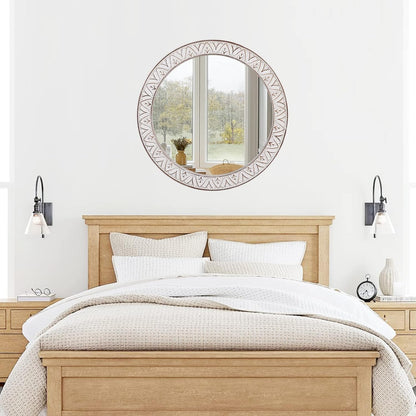 fuxuiwy 20" Round Rustic Mirror Wooden Frame Circle Mirrors, Distressed Wall Mounted Mirror for Bathroom, Bedroom, Living Room, Entryway, Fireplace, Hall