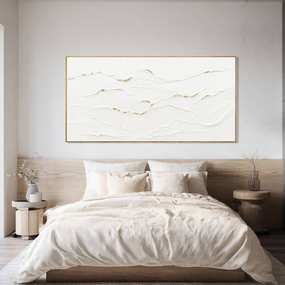 WINKAILIN Large Wavy Line White Abstract Wall Art with Frame Minimalist Modern Hand drawn Painting Textured Poster for Living Room Dining Room Bedroom Decor 29"x58"
