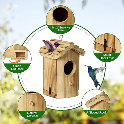 Hanging Hummingbird House for Outdoors, Wooden Mini Bird House, Durable Nesting Box for Hummingbird, Weather-Resistant Hummingbird House (Dimensions 5.9 * 3.7 * 4.1 inch)