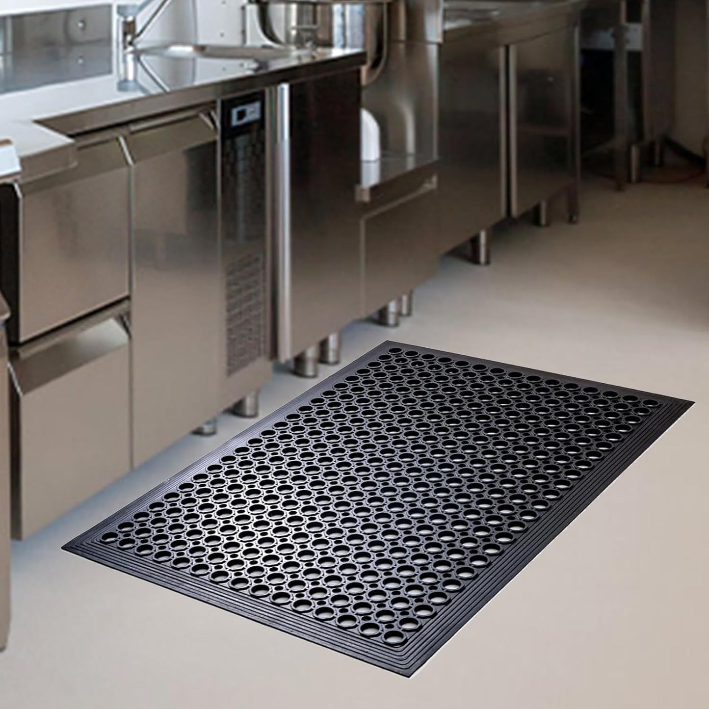 Anti Fatigue Outdoor Rubber Floor Mat 2 Pack Commercial Restaurant Kitchen Mats for Floors Non-Slip Bar Floor Mats Rubber Door mat Drainage Mats Utility Garage Use 36" x 60" Black